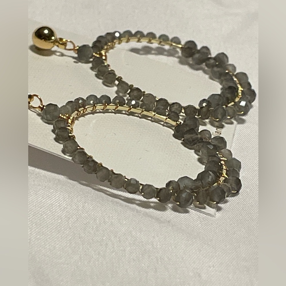 Panacea Cache Gold Hoop Earrings with Gray Beads - Picture 5 of 5